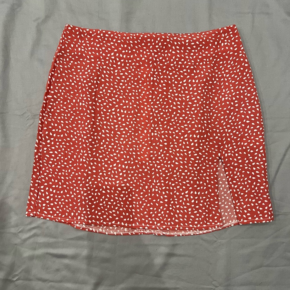 Coral High Waisted Mini Skirt with Slit